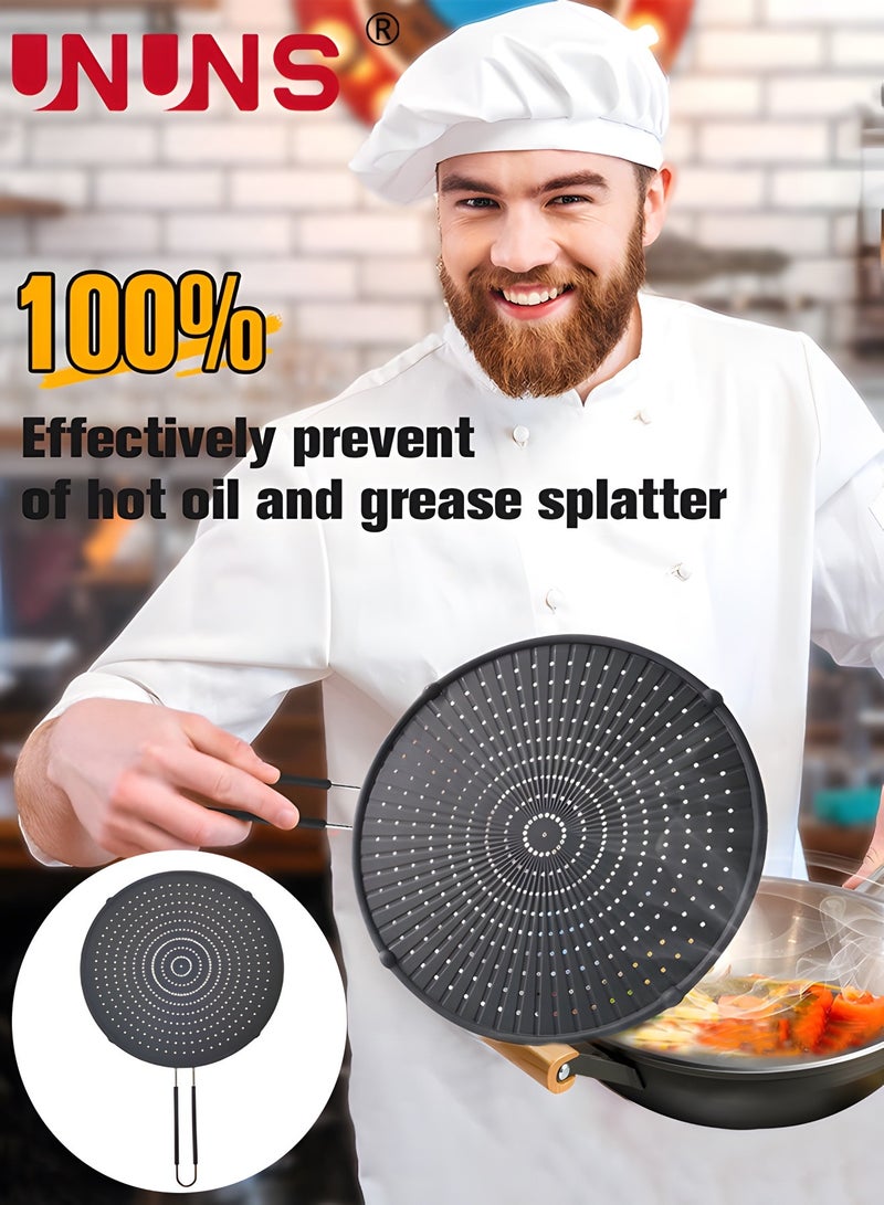 يو إن يو إن أس شاشة رش من السيليكون للمقلاة مقاس 13 بوصة، متعددة الاستخدامات لرش الشحوم مقاومة للحرارة للزيت الساخن وسلامة الغذاء وواقي دفقة الزيت - Image 2