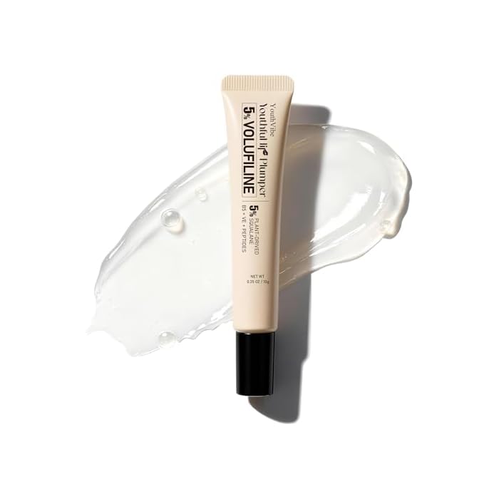 YouthVibe 5% Volufiline Lip Serum & Gloss, Hydrating Lip Care with Shea Butter, Collagen, Peptide & PDRN - Fuller-Looking Lips Over Time, No Burning or Tingling, Non-Sticky Essence - Clear