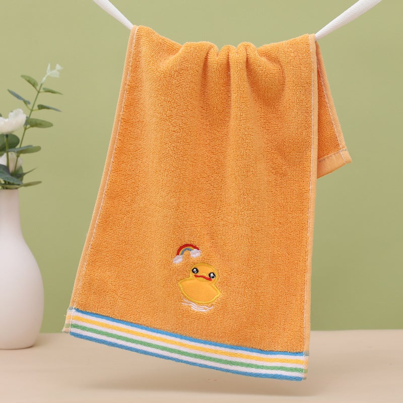 Wholesale Pure Cotton Kids Towel Embroidered Cartoon Designs Duckling Orange 