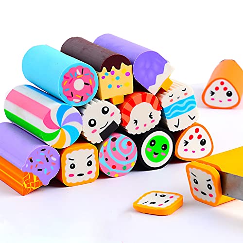 Dreamm Food Erasers 12 Pack Sushi Desserts Desk Pet Erasers for Kids Cute Fun School Supplies Prize Gifts Party Favors - Image 1