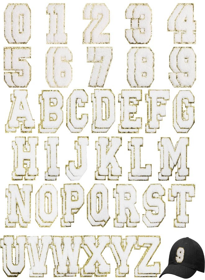 Acrebow 52 Pcs White Chenille Letter Patches & 20 Numbers (0-9) Self Adhesive Stickers Fuzzy Embroidery Applique Stick On Sew On Cute Varsity Patches for Fabric Clothing Hats Jeans Crafts Gifts - Image 1