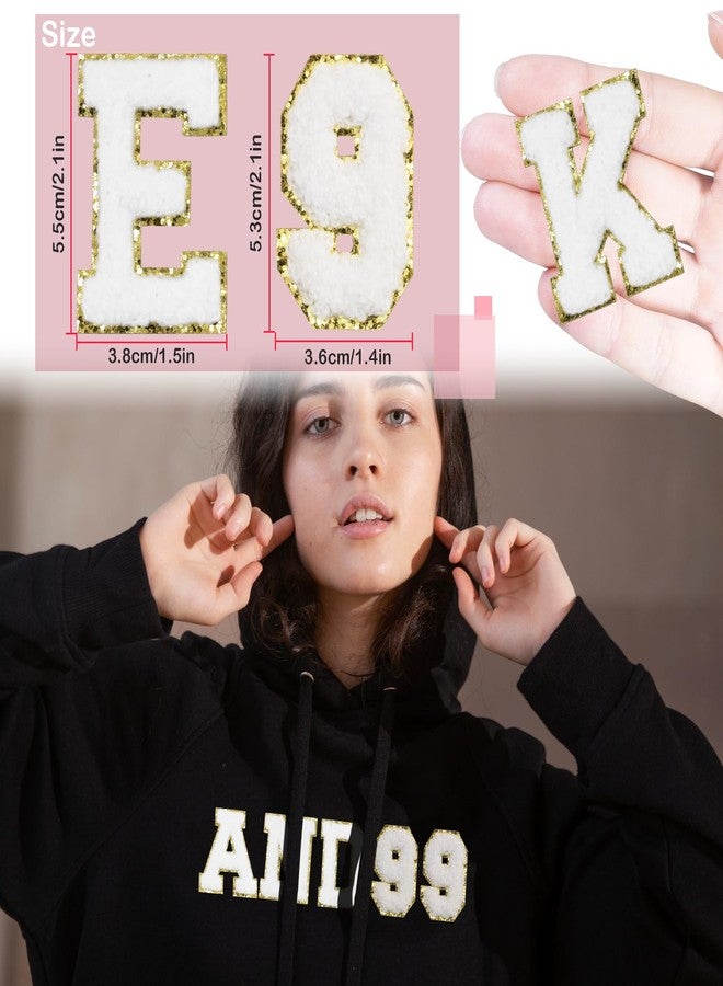 Acrebow 52 Pcs White Chenille Letter Patches & 20 Numbers (0-9) Self Adhesive Stickers Fuzzy Embroidery Applique Stick On Sew On Cute Varsity Patches for Fabric Clothing Hats Jeans Crafts Gifts - Image 2