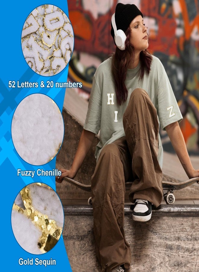 Acrebow 52 Pcs White Chenille Letter Patches & 20 Numbers (0-9) Self Adhesive Stickers Fuzzy Embroidery Applique Stick On Sew On Cute Varsity Patches for Fabric Clothing Hats Jeans Crafts Gifts - Image 4