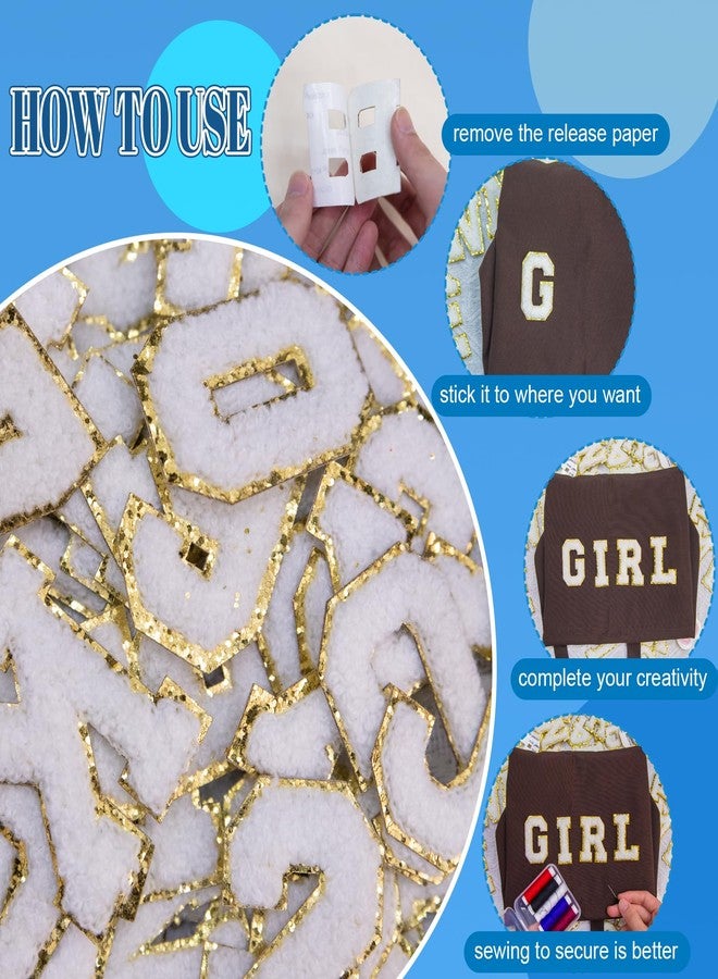 Acrebow 52 Pcs White Chenille Letter Patches & 20 Numbers (0-9) Self Adhesive Stickers Fuzzy Embroidery Applique Stick On Sew On Cute Varsity Patches for Fabric Clothing Hats Jeans Crafts Gifts - Image 5