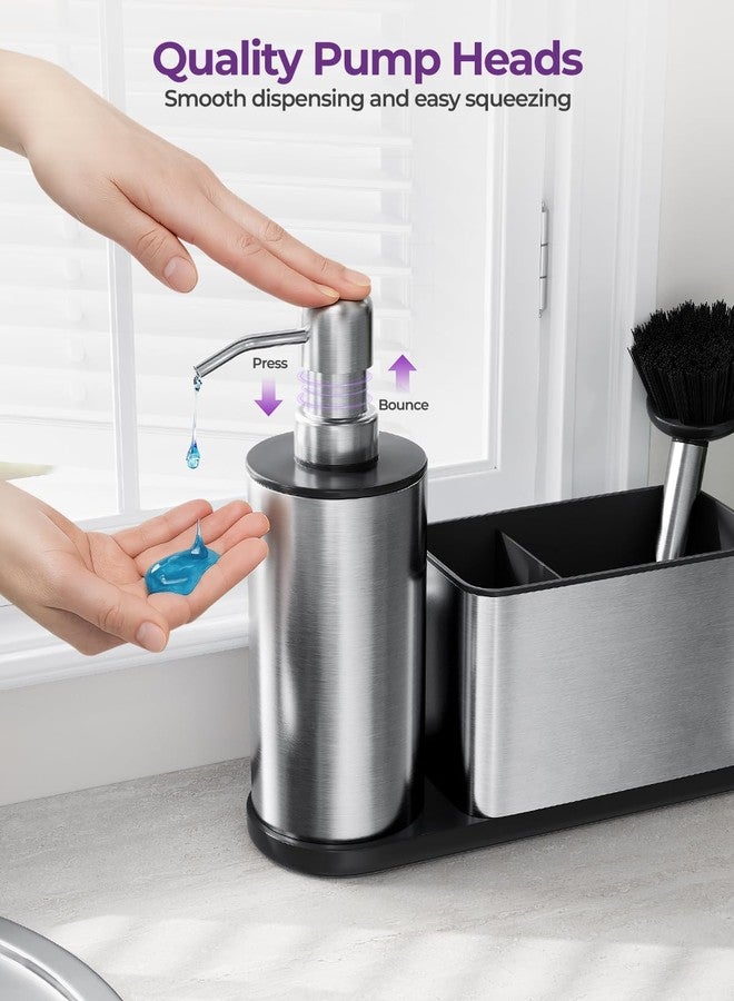 ODesign Kitchen Soap Dispenser Set - 3 in 1, Stainless Steel Dish Soap Dispenser with Sponge Holder, Dish Brush & Brush Holder, Kitchen Sink Caddy Organizer for Countertop - Rustproof, Non-Slip - Image 5