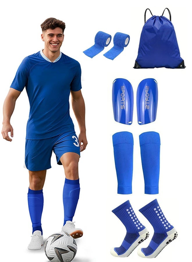 Sports 5 Pcs Set Anti-Slip Grip Soccer Socks, Men Women Leg Guards, Shin Pad for Sports, Training Leg Football shin Guards Covers, Grip Soccer Socks Bandage with Drawstring Ball Bag - Image 1