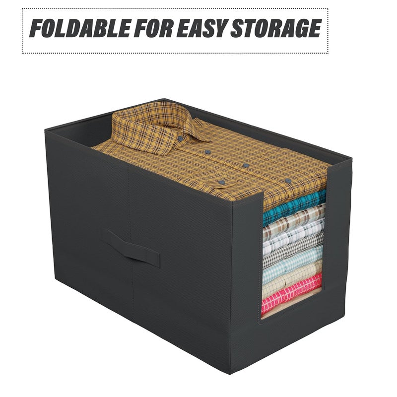 Kuber Industries Pack of 6 NonWoven Shirt Stacker For Storage Foldable WardrobeCloset Organizer For Saree Shirt Pant Dress Foldable and Stackable Storage Box Plain Black - Image 5