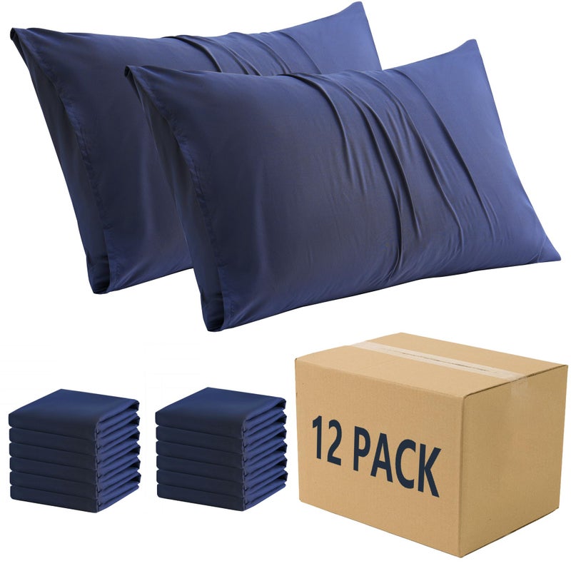 ZPECC Pillow Cases Standard Size 12 Pack - Bulk Navy Pillowcases with Envelope Closure  Pillow Covers for Home  Camping  Travel Essentials (12 Pack 20x26 Navy) - Image 1