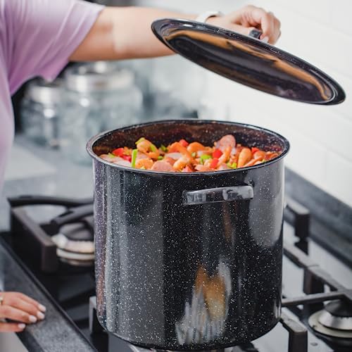 Granite Ware وعاء جرانيت سعة 15.5 لتر، سعة كبيرة للحساء، اليخنات، المعكرونة - جرانيت متين مع سطح غير لاصق لسهولة التنظيف - مقاوم للتشقق وتوزيع حرارة متساوي (أسود مرقط) - Image 4