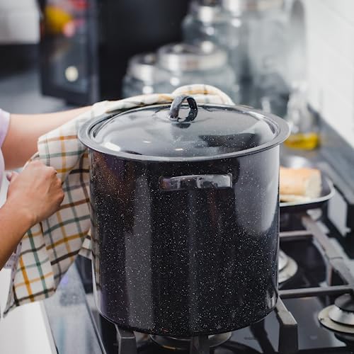 Granite Ware وعاء جرانيت سعة 15.5 لتر، سعة كبيرة للحساء، اليخنات، المعكرونة - جرانيت متين مع سطح غير لاصق لسهولة التنظيف - مقاوم للتشقق وتوزيع حرارة متساوي (أسود مرقط) - Image 2