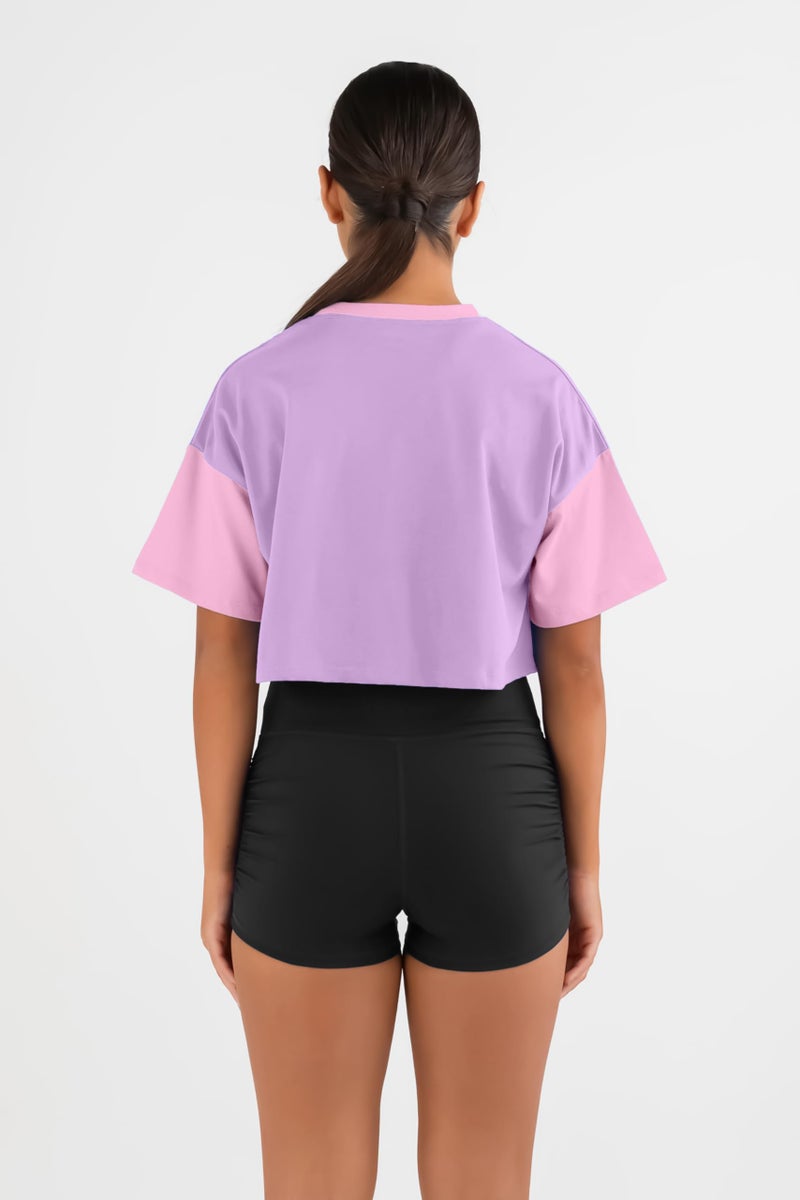 KYDA KIDS® Girls Printed Half Sleeve Cotton Crop Top (Pack of 1) Lavender - Image 2