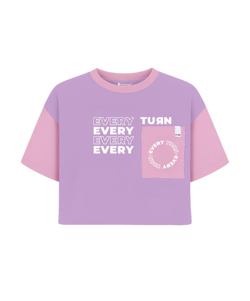 KYDA KIDS® Girls Printed Half Sleeve Cotton Crop Top (Pack of 1) Lavender - Image 1