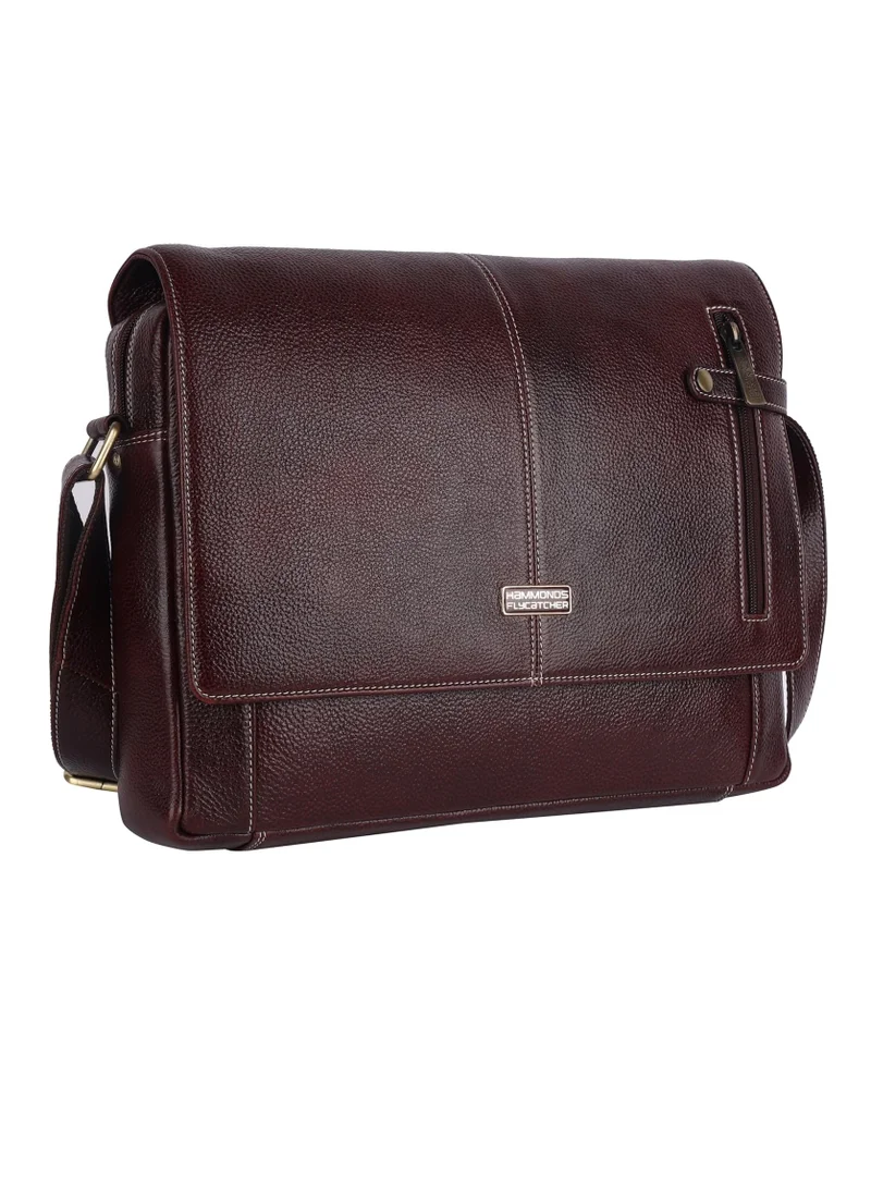 HAMMONDS FLYCATCHER Laptop Bag for Men - Leather Office Bag for Men - Fits 14 Inch Laptop - Messenger Shoulder Bag - Executive Satchel Bag for Office - Water Resistant | Brown | QRZF