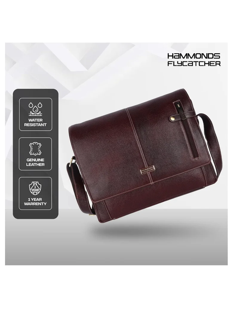 HAMMONDS FLYCATCHER Laptop Bag for Men - Leather Office Bag for Men - Fits 14 Inch Laptop - Messenger Shoulder Bag - Executive Satchel Bag for Office - Water Resistant | Brown | QRZF