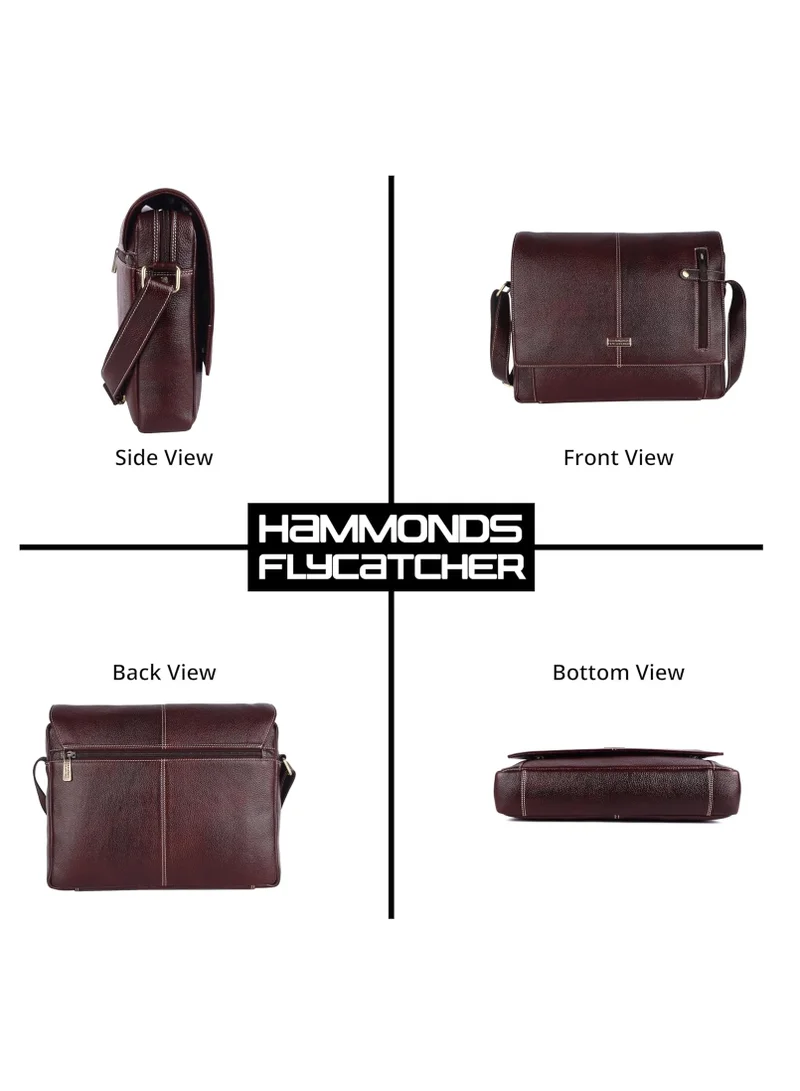 HAMMONDS FLYCATCHER Laptop Bag for Men - Leather Office Bag for Men - Fits 14 Inch Laptop - Messenger Shoulder Bag - Executive Satchel Bag for Office - Water Resistant | Brown | QRZF