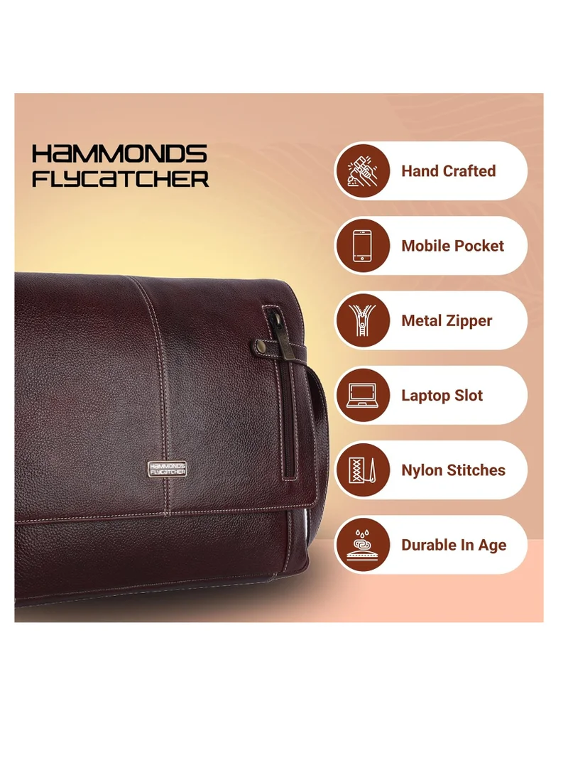 HAMMONDS FLYCATCHER Laptop Bag for Men - Leather Office Bag for Men - Fits 14 Inch Laptop - Messenger Shoulder Bag - Executive Satchel Bag for Office - Water Resistant | Brown | QRZF