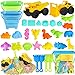 FHOZGECY Beach Toys Sand Toys for Kids Boys and Girls with 2 Construction Vehicle 2 Collapsible Bucket Sand Castle Building Kit Sand Molds Mesh Bag Outdoor Toys for Kids Ages 48 - Image 4