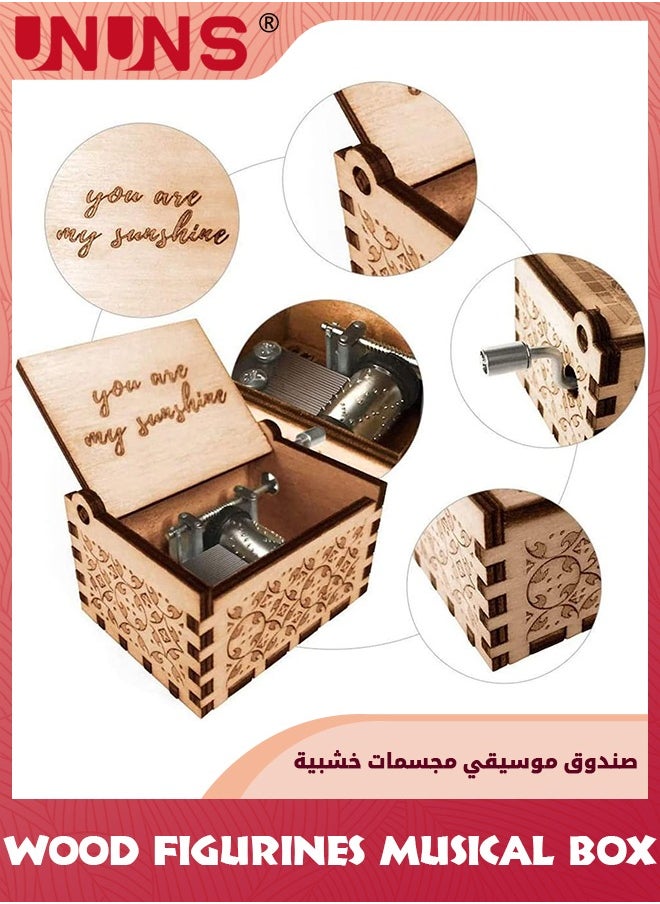 UNUNS صندوق موسيقى خشبي، صندوق موسيقى You Are My Sunshine Music Box، صندوق موسيقي خشبي عتيق منقوش بالليزر، هدية للزوجة والزوج والصديقة، لذكرى عيد ميلاد الزفاف، نمط 2  - Image 4