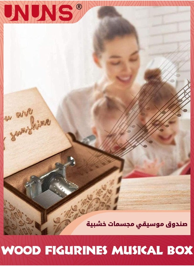 UNUNS صندوق موسيقى خشبي، صندوق موسيقى You Are My Sunshine Music Box، صندوق موسيقي خشبي عتيق منقوش بالليزر، هدية للزوجة والزوج والصديقة، لذكرى عيد ميلاد الزفاف، نمط 2  - Image 5