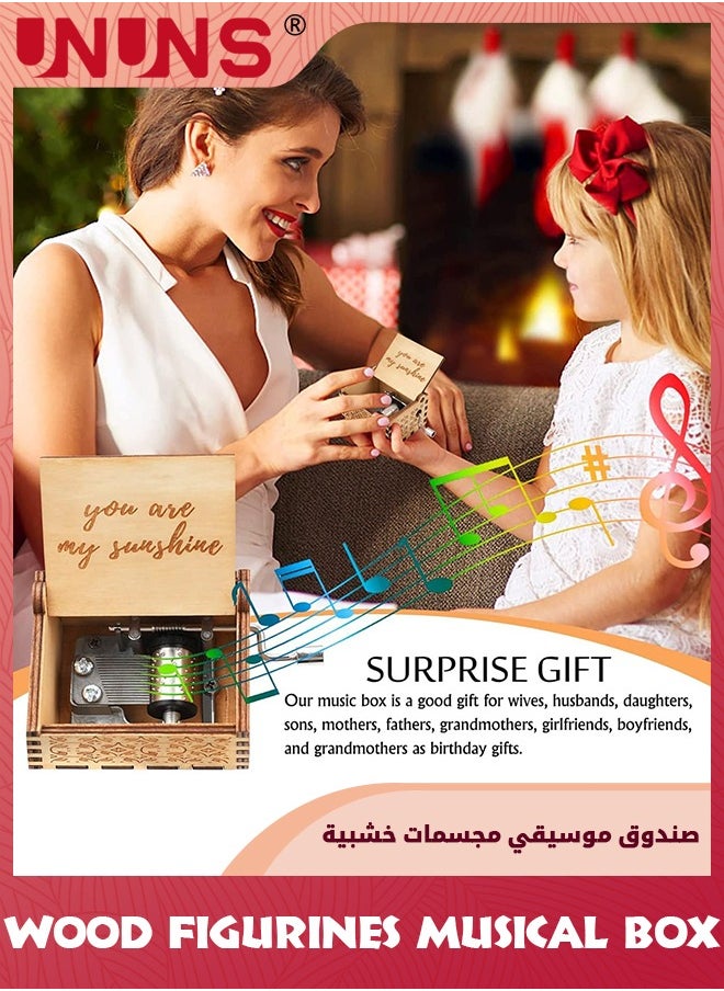 UNUNS صندوق موسيقى خشبي، صندوق موسيقى You Are My Sunshine Music Box، صندوق موسيقي خشبي عتيق منقوش بالليزر، هدية للزوجة والزوج والصديقة، لذكرى عيد ميلاد الزفاف، نمط 2  - Image 3
