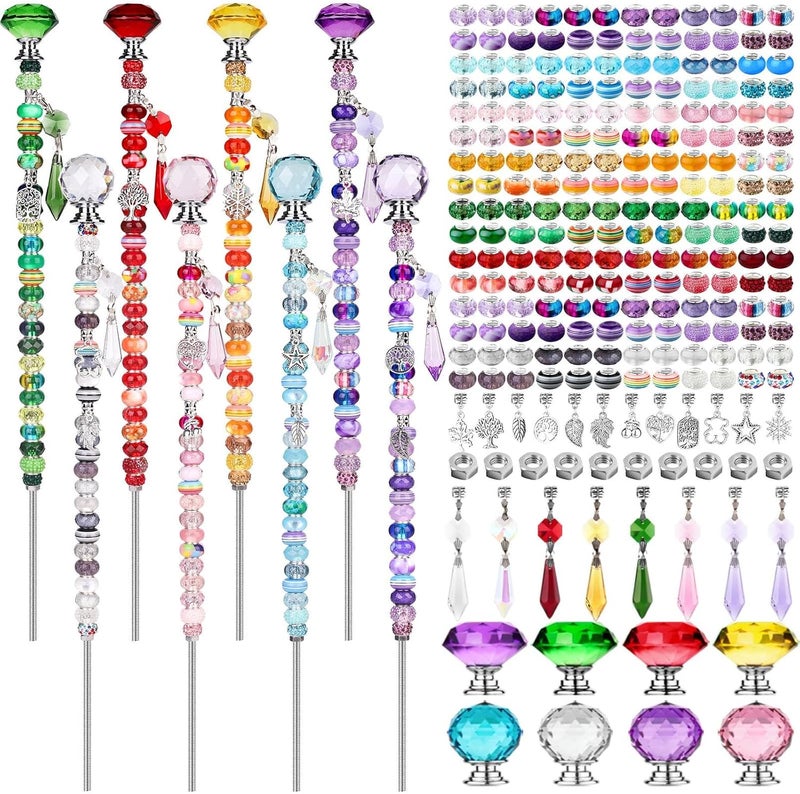 UFU 238Pcs DIY Fairy Wand Beaded Garden Stakes Kit, Fairy Wands Kit with Sparkling Crystal Pendants, Suitable for Different Holidays Garden Stakes Decorative Outdoor Beadable Items - Image 1