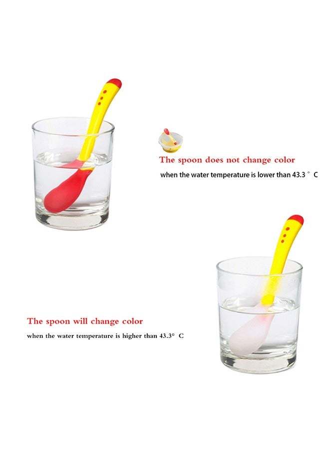 Sharpdo Suction Feeding Bowl with Temperature Sensing Spoon for Baby Silicone Non-Toxic Odourless and Harmless Material  BPA Free Dessert Food Feeding Tableware Set for Kids Yellow - Image 4