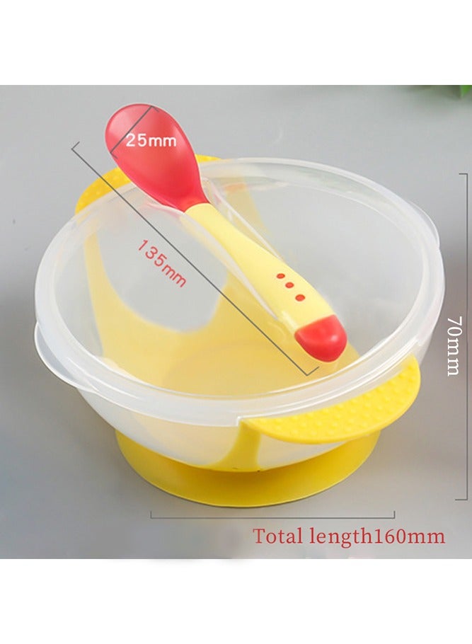 Sharpdo Suction Feeding Bowl with Temperature Sensing Spoon for Baby Silicone Non-Toxic Odourless and Harmless Material  BPA Free Dessert Food Feeding Tableware Set for Kids Yellow - Image 2