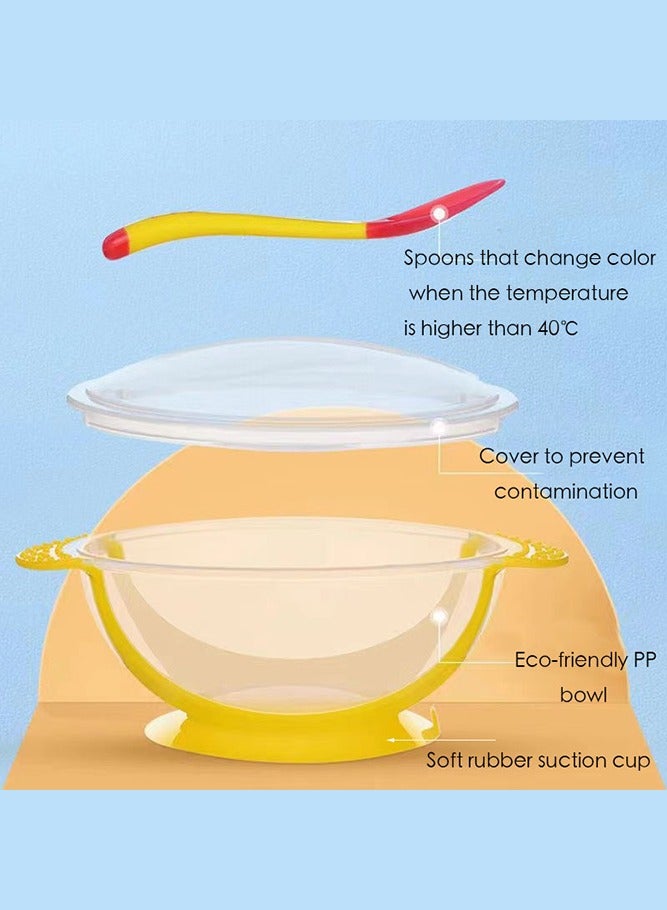 Sharpdo Suction Feeding Bowl with Temperature Sensing Spoon for Baby Silicone Non-Toxic Odourless and Harmless Material  BPA Free Dessert Food Feeding Tableware Set for Kids Yellow - Image 3