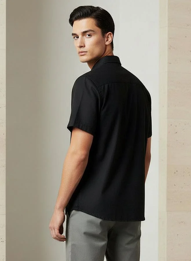 Splash FAV BLACK Men Regular Fit Button Down Collar Short Sleeve Shirt for Men | Best Price UAE
