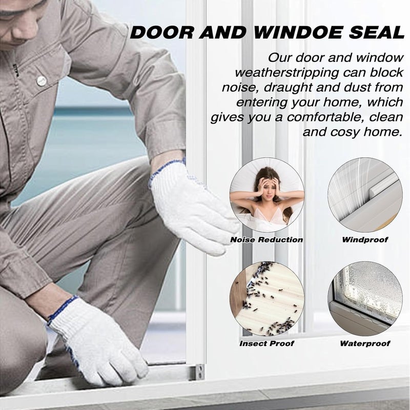 Vannesse Weather Stripping Door Seal, 118 inch Wedge Window Seal Strip, Soundproofing,Strong Adhesive,Lightproof,Noise-Reduction,Weatherproof Foam Tape Insulation for Sliding Door, Door Frame- White - Image 2