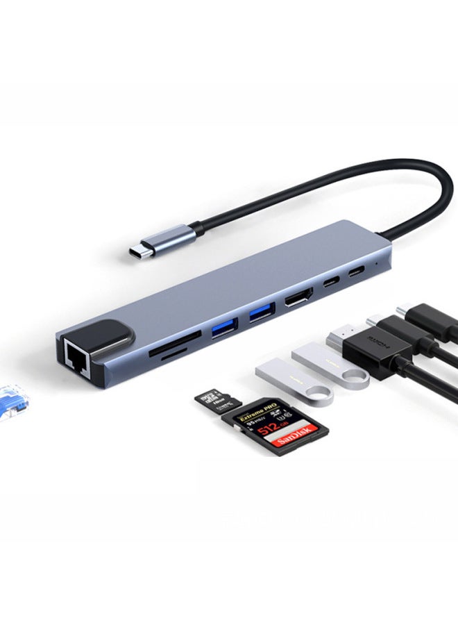 Typec Expansion Dock Is Suitable For Huawei Apple Macbook Notebook 8-in -1 Docking Station-color:space Gray - Image 3