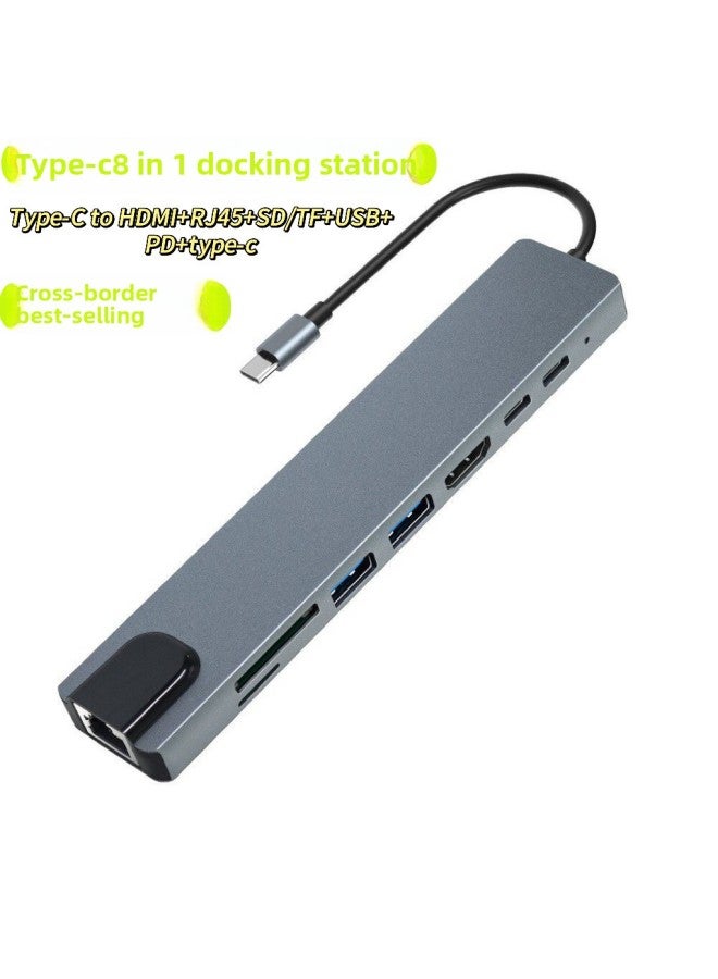 Typec Expansion Dock Is Suitable For Huawei Apple Macbook Notebook 8-in -1 Docking Station-color:space Gray - Image 1