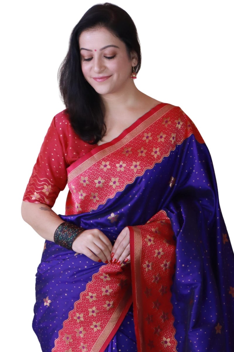 SGF11 Women's Kanjivaram Soft Silk Saree With Unstitched Blouse Piece (Violet) - Image 1