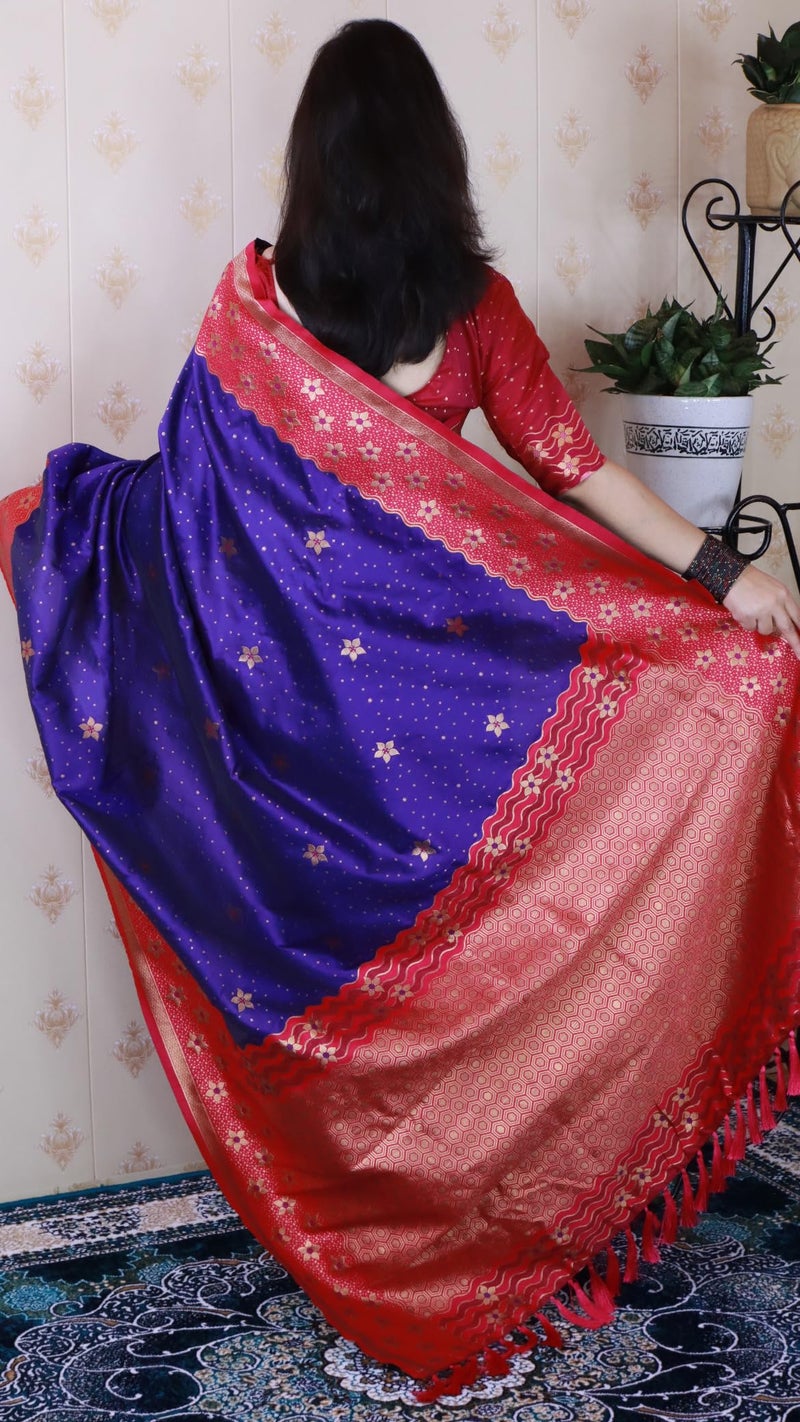 SGF11 Women's Kanjivaram Soft Silk Saree With Unstitched Blouse Piece (Violet) - Image 4