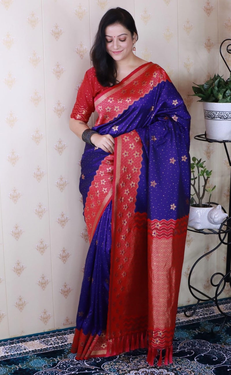 SGF11 Women's Kanjivaram Soft Silk Saree With Unstitched Blouse Piece (Violet) - Image 5