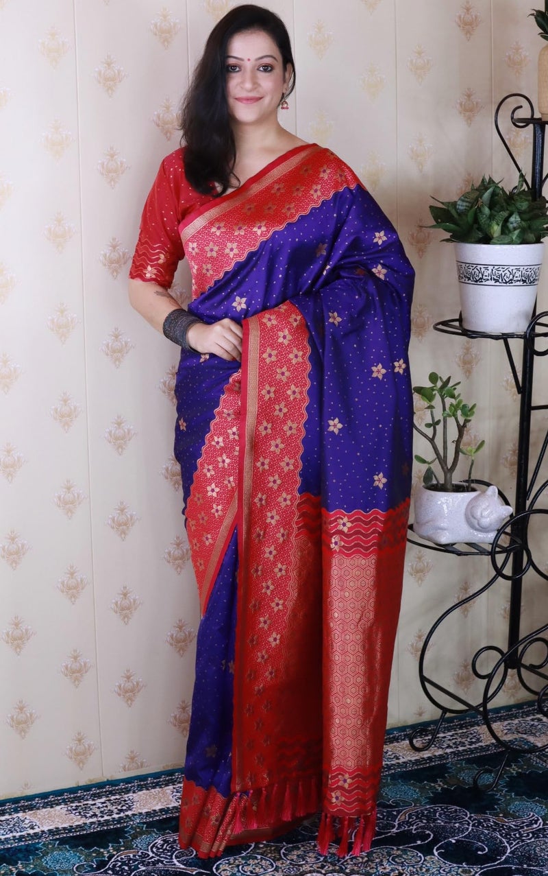 SGF11 Women's Kanjivaram Soft Silk Saree With Unstitched Blouse Piece (Violet) - Image 2