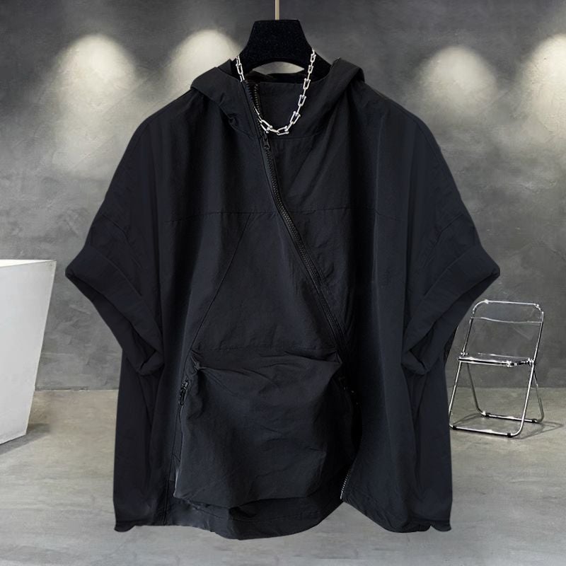 American Style Zippered Large Pocket Solid Color Windbreaker Jacket Men 2024 Spring New Hooded Casual Sweatshirt Top Black - Image 1