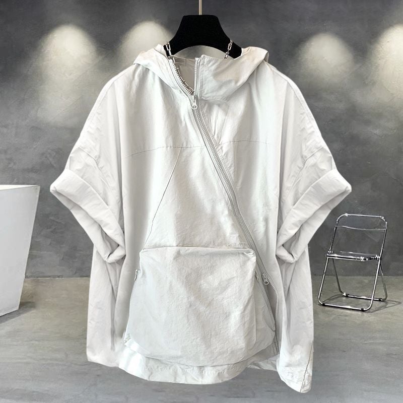 American Style Zippered Large Pocket Solid Color Windbreaker Jacket Men 2024 Spring New Hooded Casual Sweatshirt Top Black - Image 2