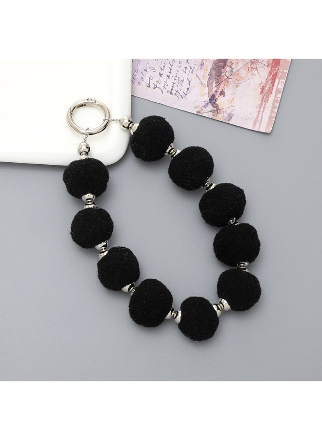 NIBEMINENT Phone Charm/ Chain Strap for Women Girls, Plush Cell Phone Case Lanyard Wrist Strap，K2465/Black - Image 1