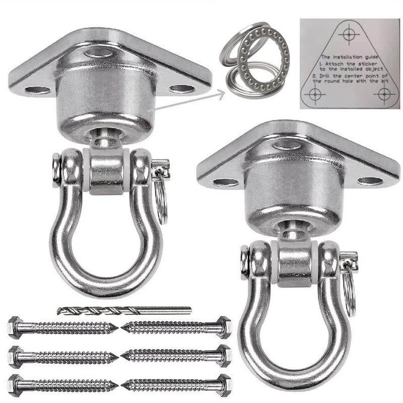 Dakzhou 9M 2 Sets of Bearing Smooth Rotary Stainless Steel Hanger Heavy Duty 180360 Rotary Swing Swing Hook 1500 lb Capacity Wooden Concrete Playground Yoga Hammock Chair Rope Punch Bag Porch Swing Set - Image 2