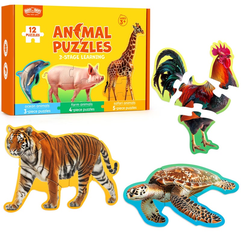 BenBen Puzzles for Toddlers 2412 Animal Puzzles 3 Levels StepbyStep ColorCoded Jigsaw Puzzles 48 Pieces Total Educational Montessori Toys for Preschool Girls Boys - Image 3