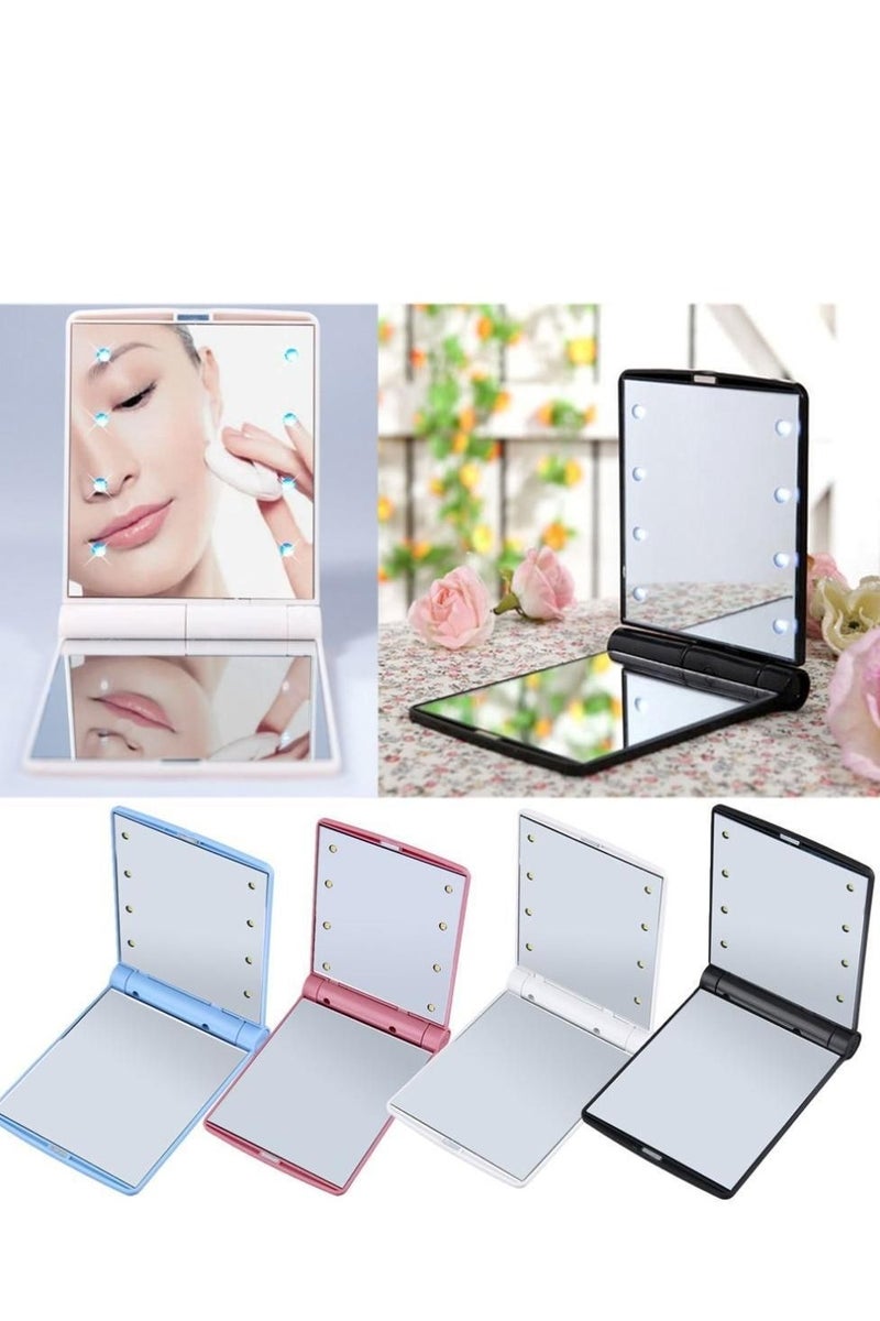 Portable Folding LED Makeup Mirror Handheld Dual Fold Student Beauty Health Cosmetic Mirror with 8 LED Light Beads  - Image 1