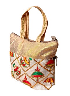 Kuber Industries Kuber Industries Embroidery Small Hand Bag, Tote Bag, Purse For Daily Trips, Travel, Office & All Occasions For Women & Girls (Gold)-HS_38_KUBMART21477  - Image 2