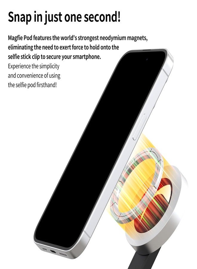 araree MAGFIE Pod, Magnetic Selfie Stick Tripod Compatible with MagSafe, 27" Extendable Selfie Stick, with Wireless Remote Control for iPhone 15 14 13 & All Phones with MagSafe functionality - Blue - Image 2