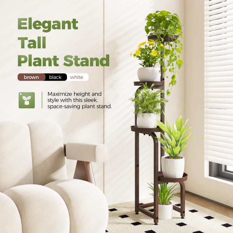 Bamworld Corner Plant Stand Indoor Outdoor, Tall Metal Flower Pot Stands for Multiple Plants, 4 Tier Brown Heavy Duty Plant Shelf for Patio Garden Balcony Living Room Bedroom(Patent Design) - Image 2