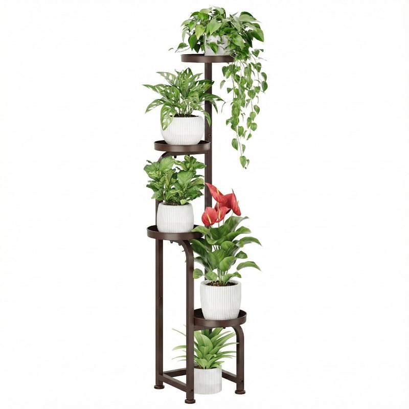 Bamworld Corner Plant Stand Indoor Outdoor, Tall Metal Flower Pot Stands for Multiple Plants, 4 Tier Brown Heavy Duty Plant Shelf for Patio Garden Balcony Living Room Bedroom(Patent Design) - Image 1