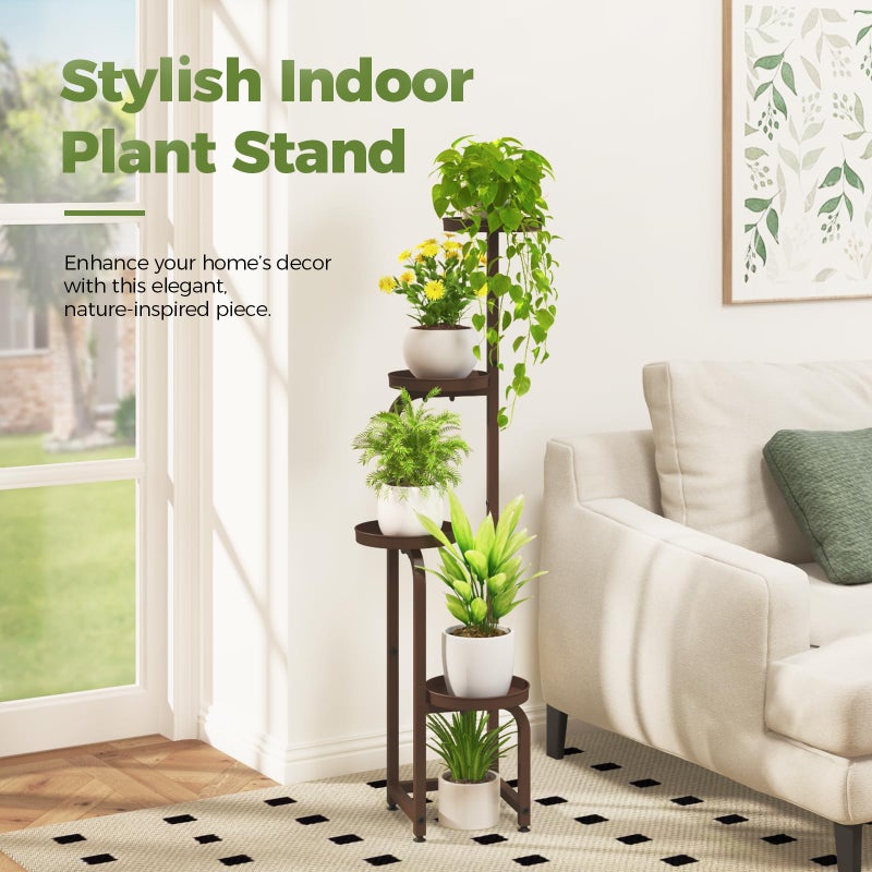 Bamworld Corner Plant Stand Indoor Outdoor, Tall Metal Flower Pot Stands for Multiple Plants, 4 Tier Brown Heavy Duty Plant Shelf for Patio Garden Balcony Living Room Bedroom(Patent Design) - Image 5