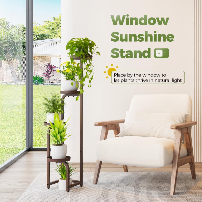 Bamworld Corner Plant Stand Indoor Outdoor, Tall Metal Flower Pot Stands for Multiple Plants, 4 Tier Brown Heavy Duty Plant Shelf for Patio Garden Balcony Living Room Bedroom(Patent Design) - Image 4