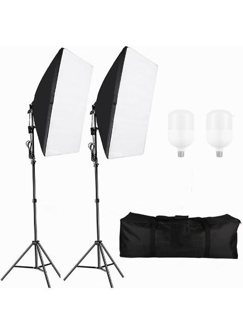 Photography SoftBox Lighting Kit with 2 Pcs 105W White Bulb and SoftBox, Carry Bag for Portrait Product Shooting