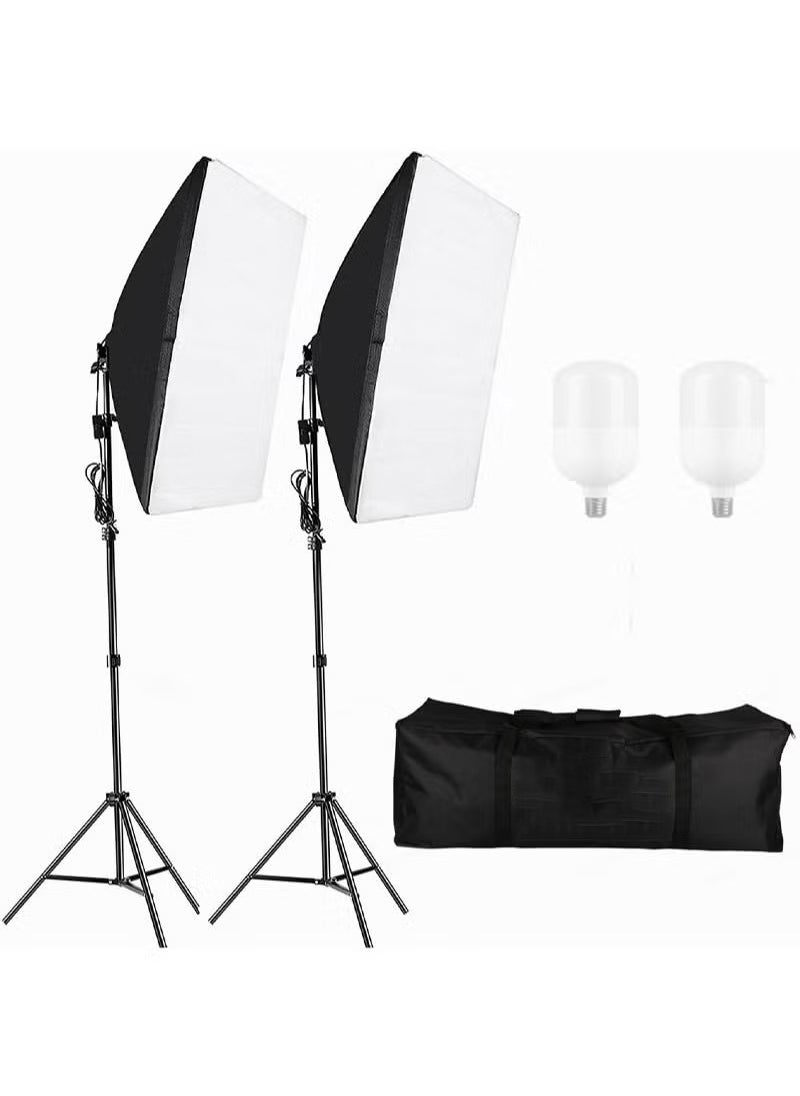 Photography SoftBox Lighting Kit with 2 Pcs 105W White Bulb and SoftBox, Carry Bag for Portrait Product Shooting